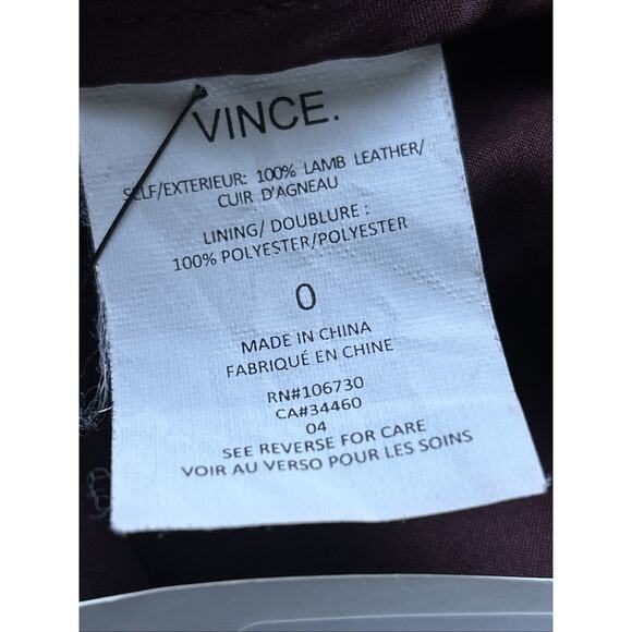 VINCE Burgundy Lamb Leather pant front seam sz 0 See measurements 29 X26 lined - Picture 15 of 16